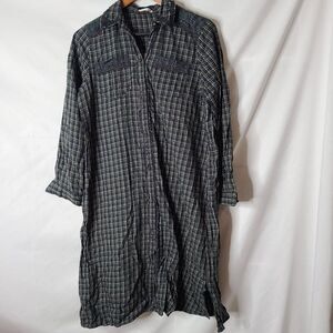 Axes Femme Japanese Anime Plaid With Lace Midi Button Front Shirt‎ Dress sz M